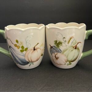 Potter’s Studio Blue Harvest Fall Pumpkin Ceramic Mugs Set of 2 New
